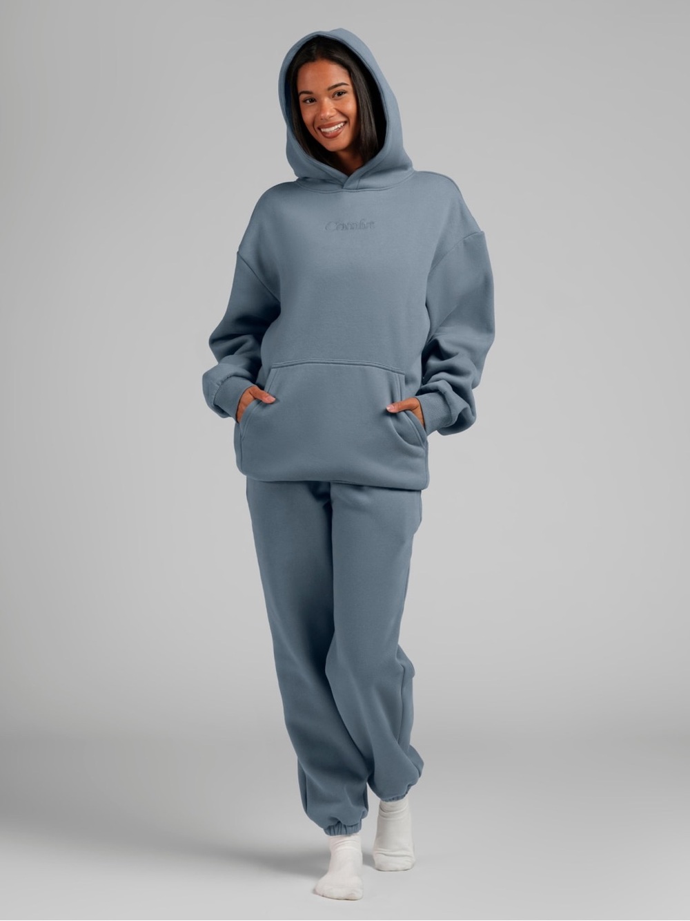 Comfrt Women’s Oversized Sweatshirt and Jogger Set - Slate Blue Gray